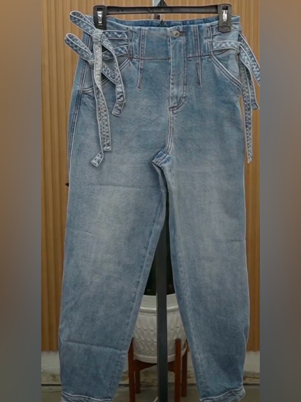 Something Navy Light Blue Boyfriend Jeans with button Waist and side ties